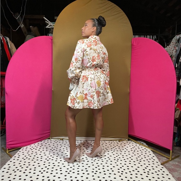 L'ATISTE Floral Long Sleeve Dress - Pink and White - Picture 4 of 5